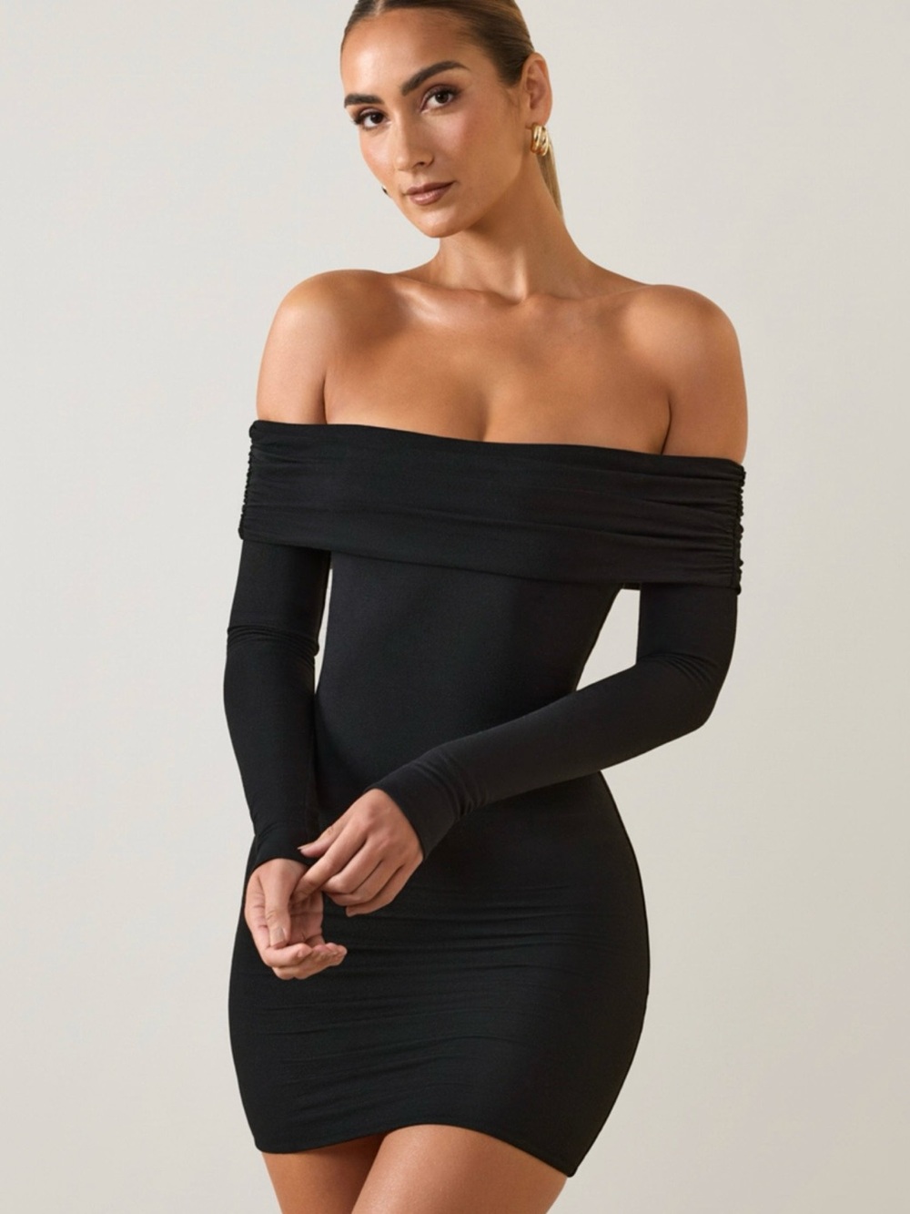 Oh Polly Black Off-Shoulder Long Sleeve Mini Dress